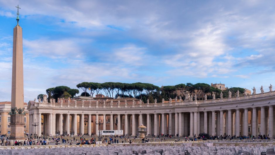 Stunning view of the colonnades and obelisk at St. Peter's Square, Vatican City.