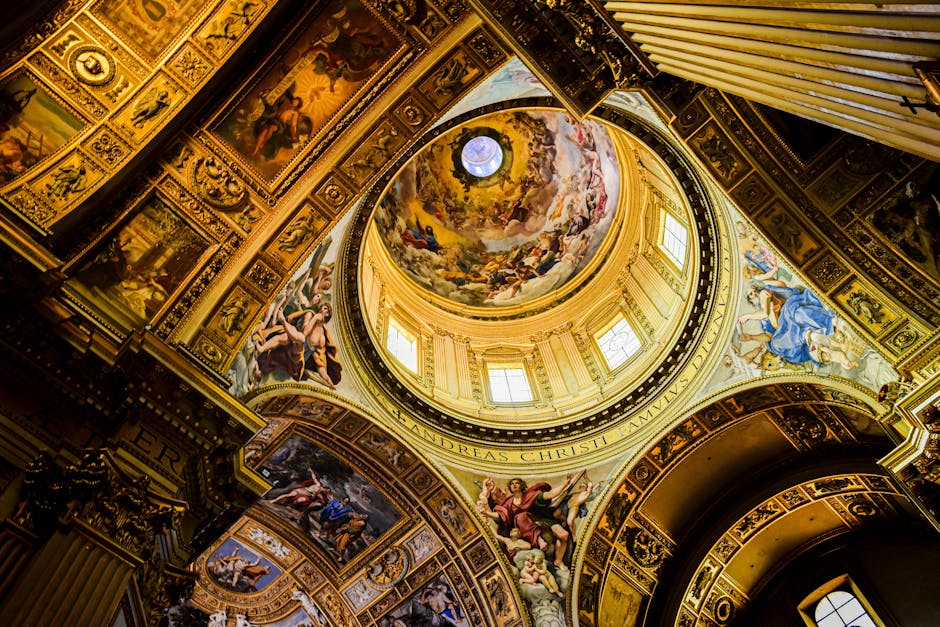 Captivating view of the intricate frescoes inside St. Peter's Basilica in Vatican City, Italy.